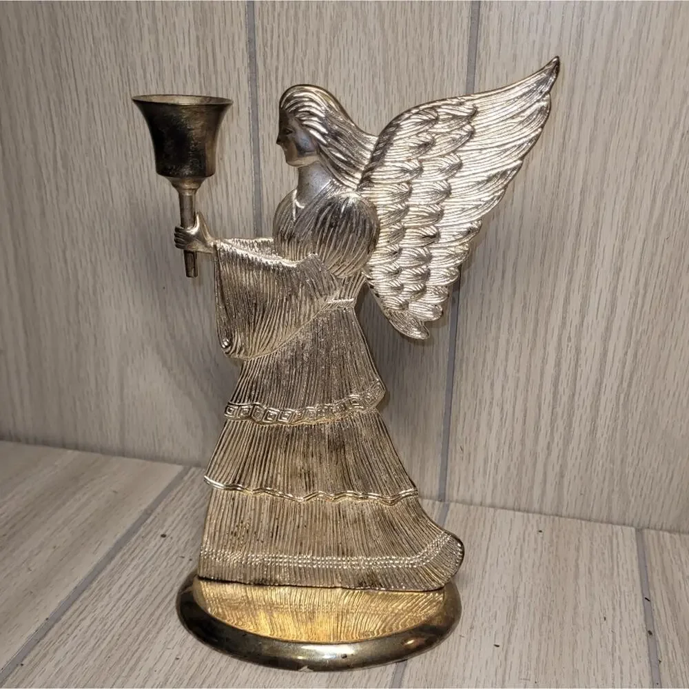 Vintage Silver Plated Angel Candle Holder Figurine Holiday Religious